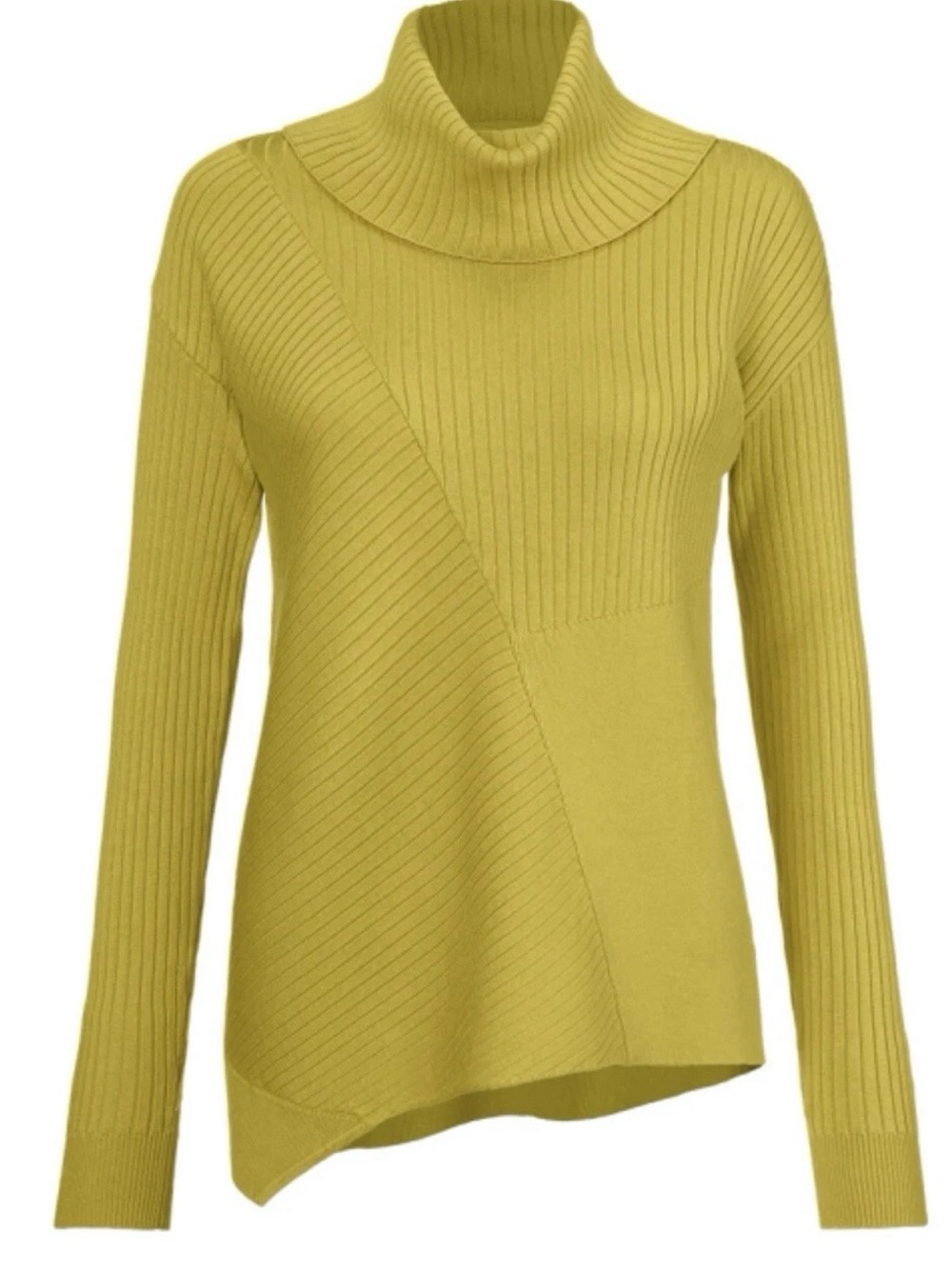 Women’s Turtleneck Asymmetrical Ribbed Sweater Mustard Hapoy Cowl M